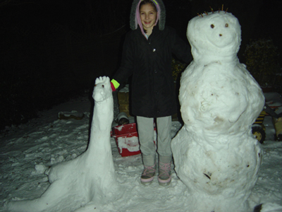 Snow Giraffe and Snow Man and Genevieve